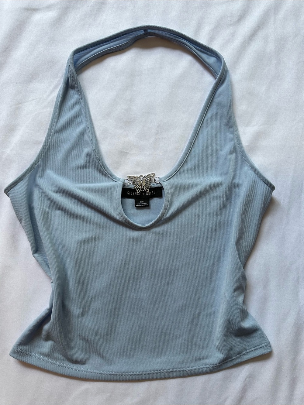 Silence and Noise Light Blue Halter Top with Butterfly Detail